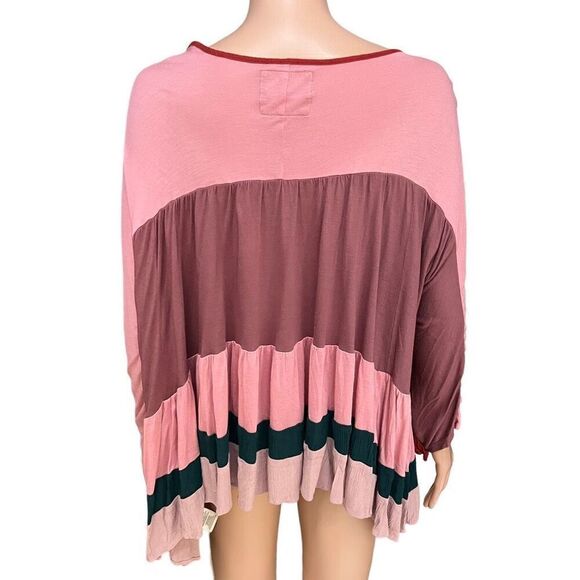 Anthropologie Meadow Rue Color Block Pink Tiered Ruffle Detail blouse size M - Picture 4 of 8